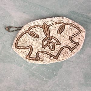 Vintage Talen beaded coin purse ivory & tan